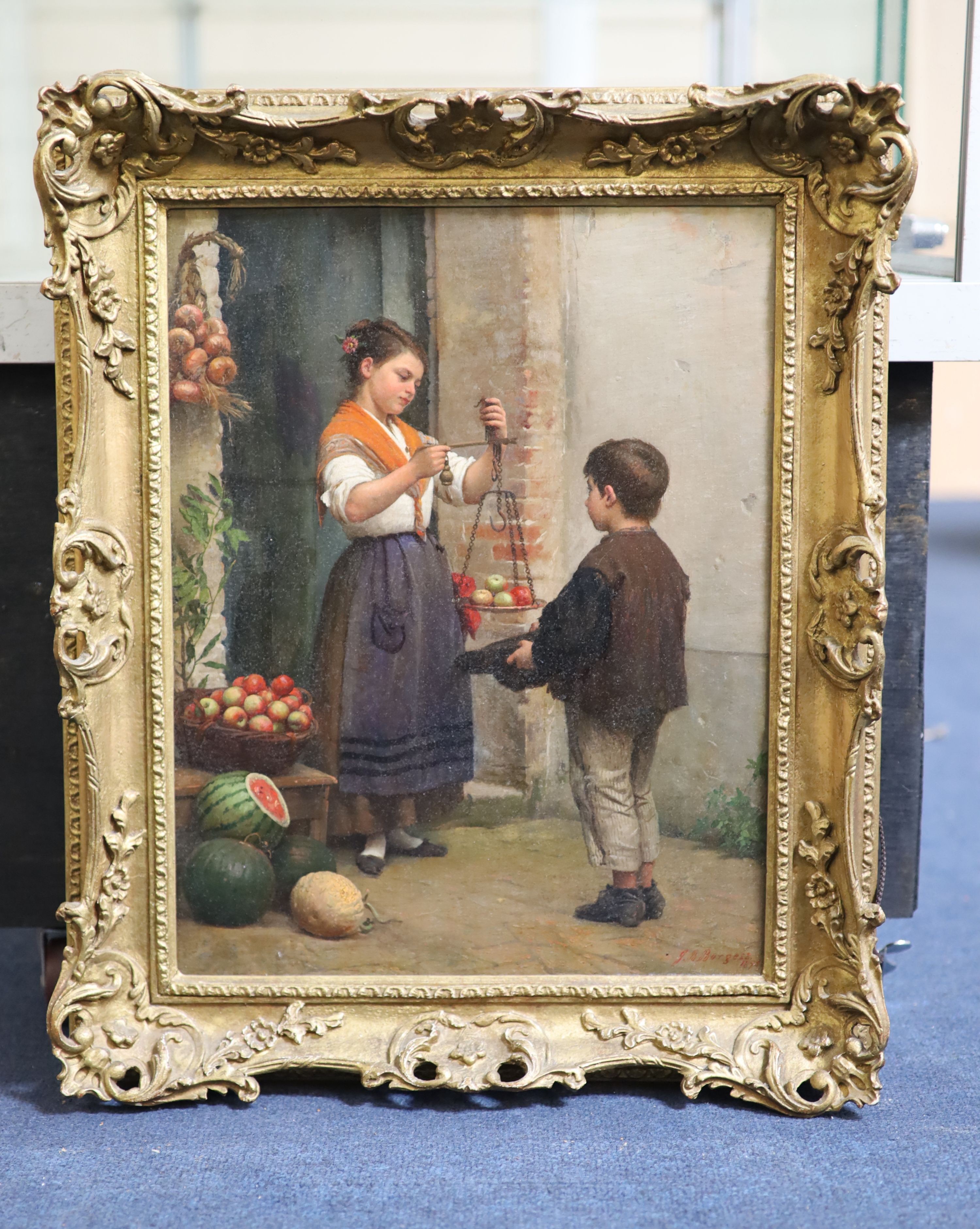 John Bagnold Burgess (1830-1897), The Fruit Seller, Oil on canvas, 40 x 30cm.